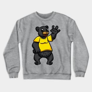 Cute Anthropomorphic Human-like Cartoon Character Black Bear in Clothes Crewneck Sweatshirt